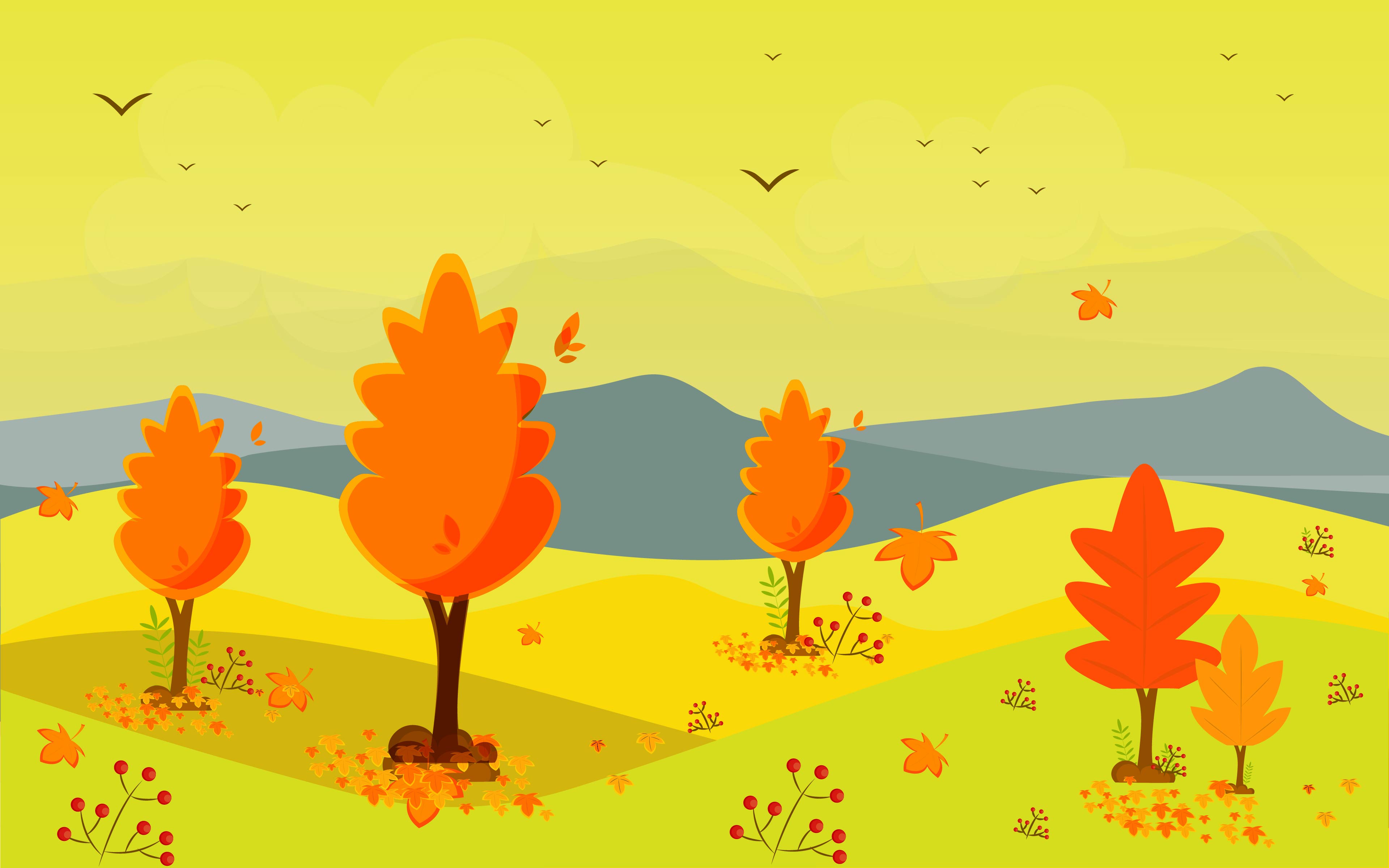 Autumn flat illustration landscape.