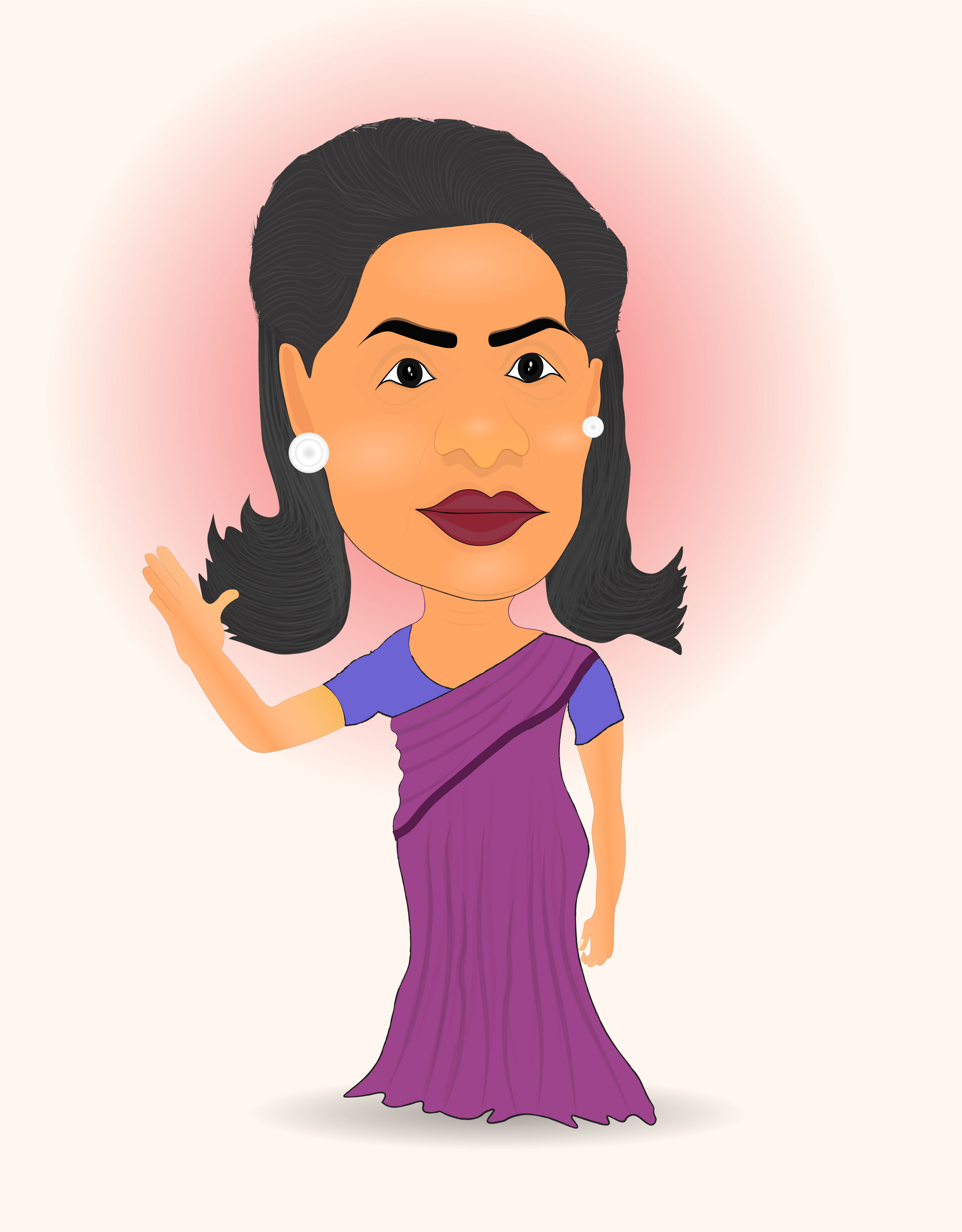 Sonia Gandhi Caricature illustration, cartoon illustration vector.