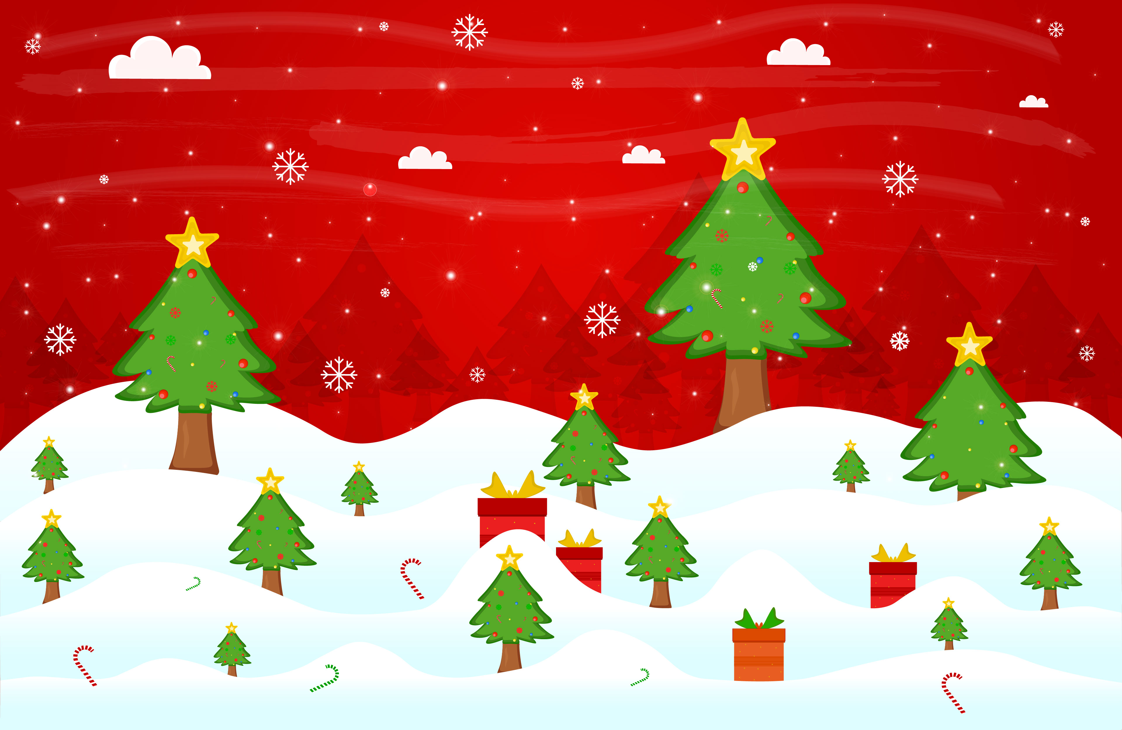 Christmas vector with christmas tree and gifts