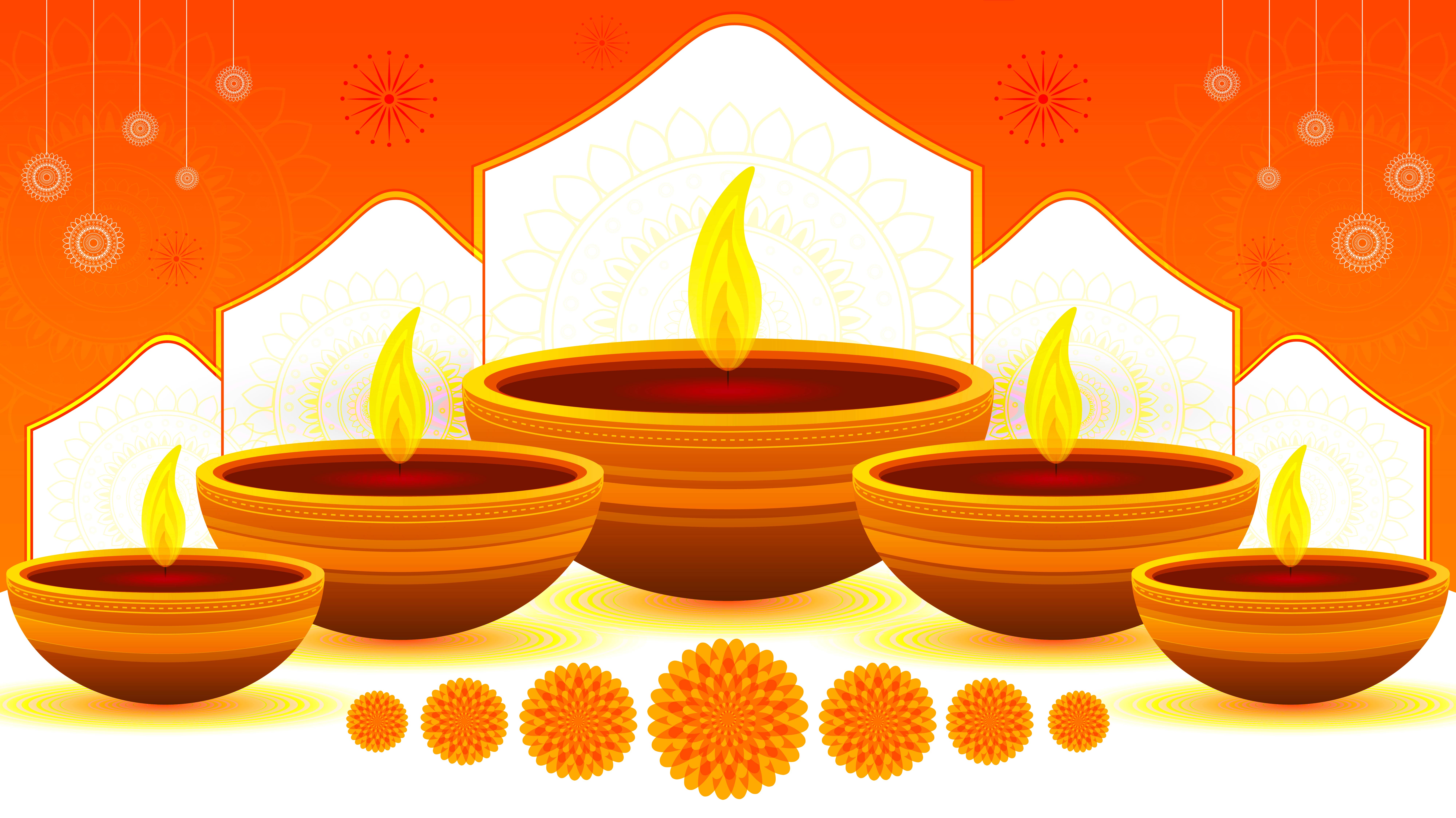 Indian festival diwali with oil lamp and decorative background