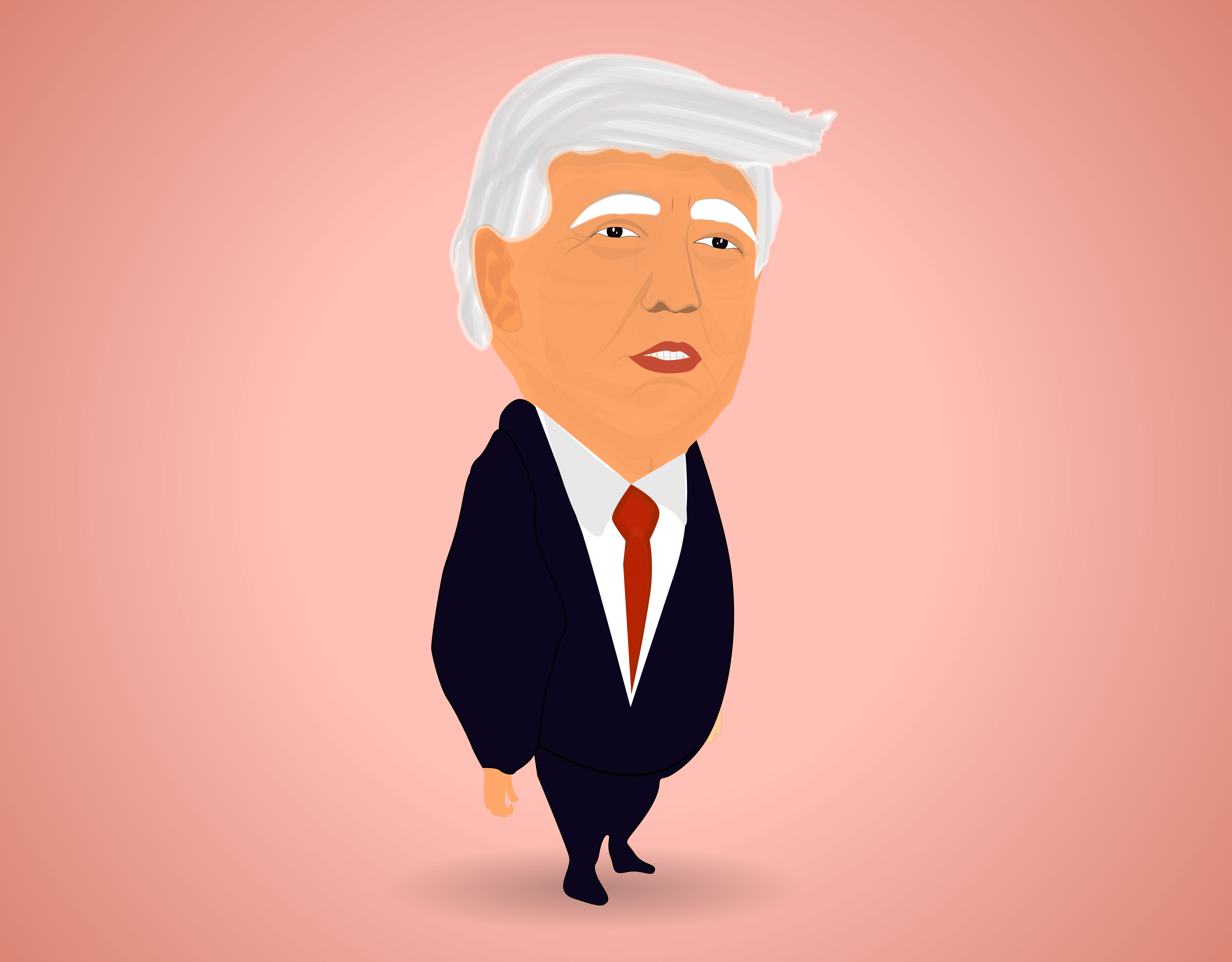 Donald Trump cartoon illustration isolated on gradient background.