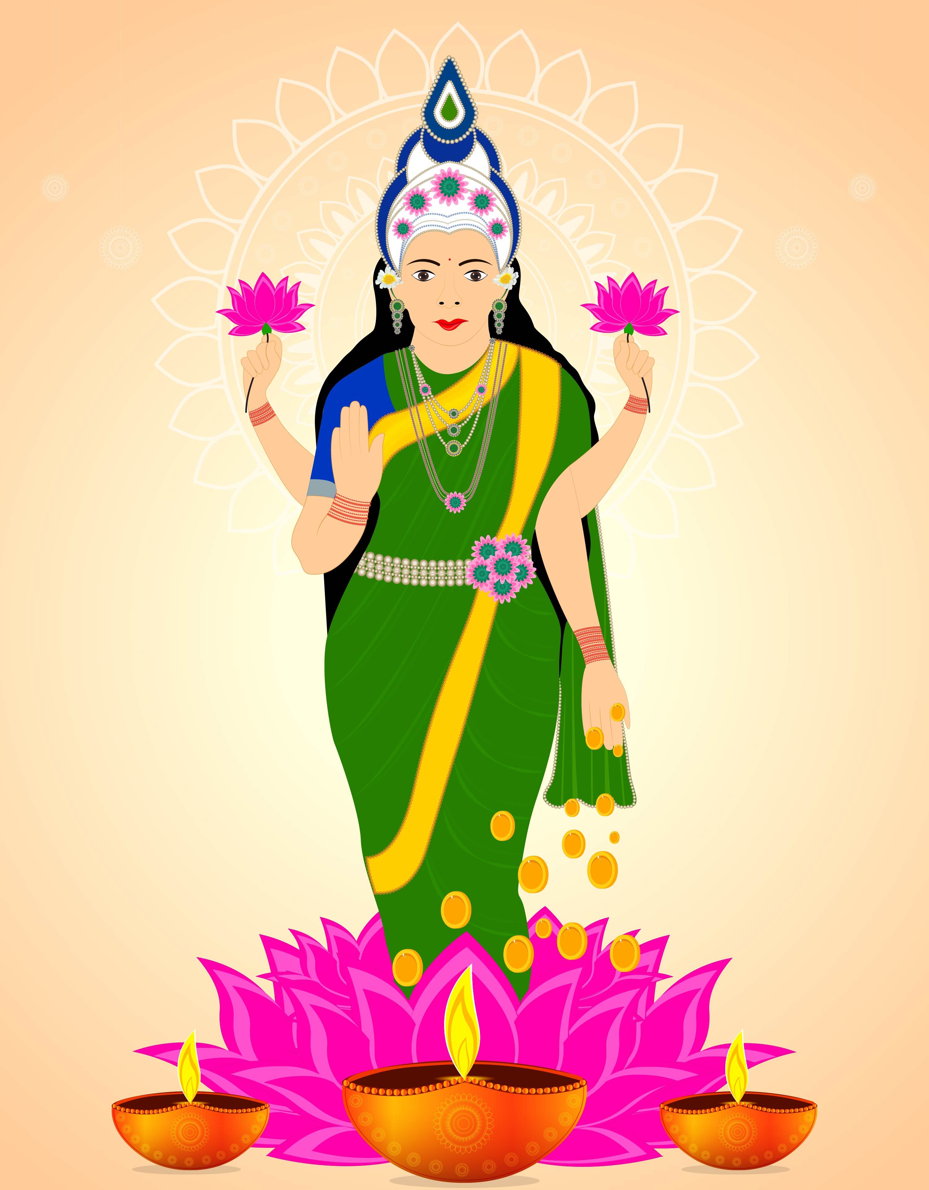 Goddess maa laxmi with coins,traditinal background