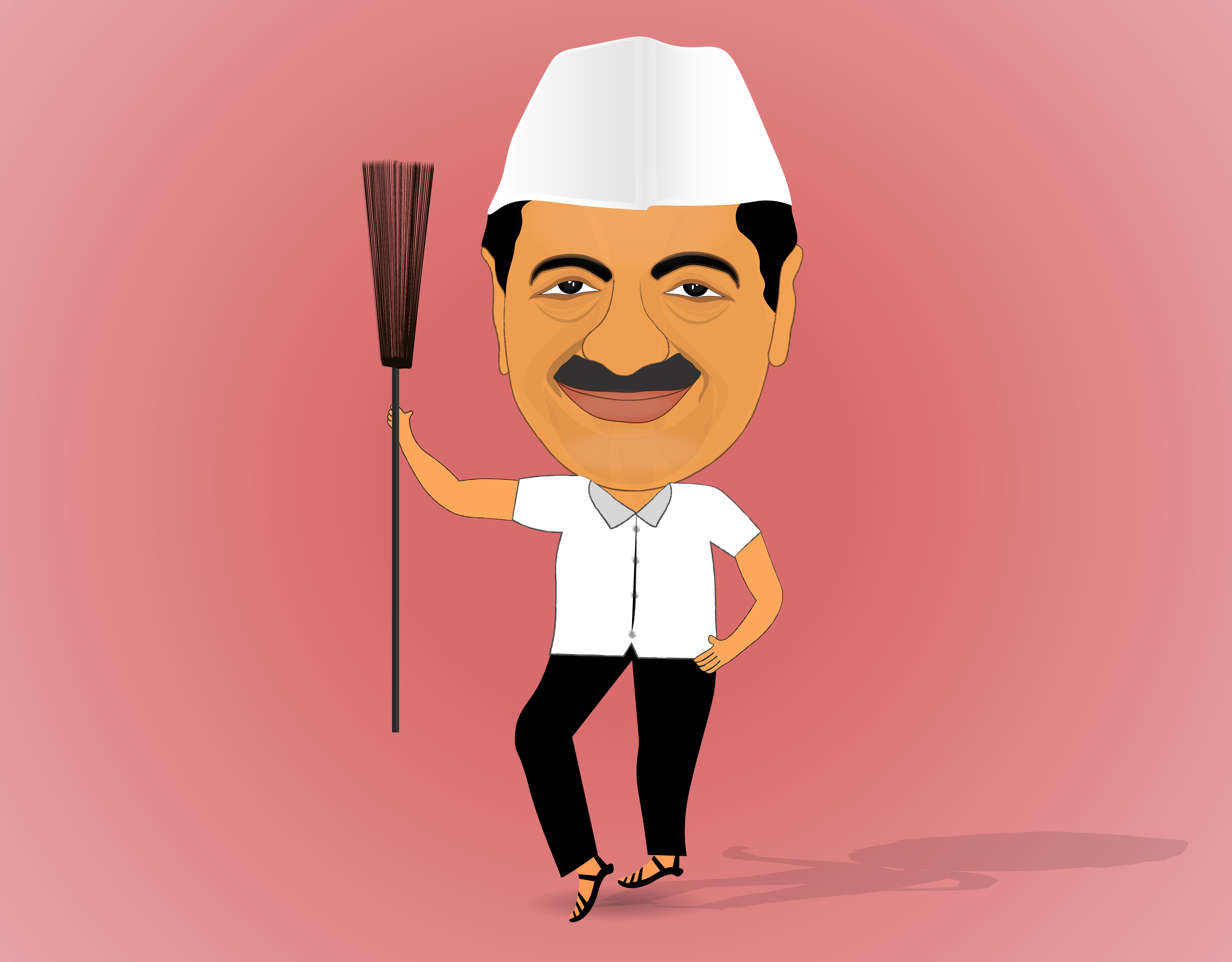 Caricature illustration of Arvind Kejriwal, Chief Minister Delhi Aam Aadmi Party Punjab.