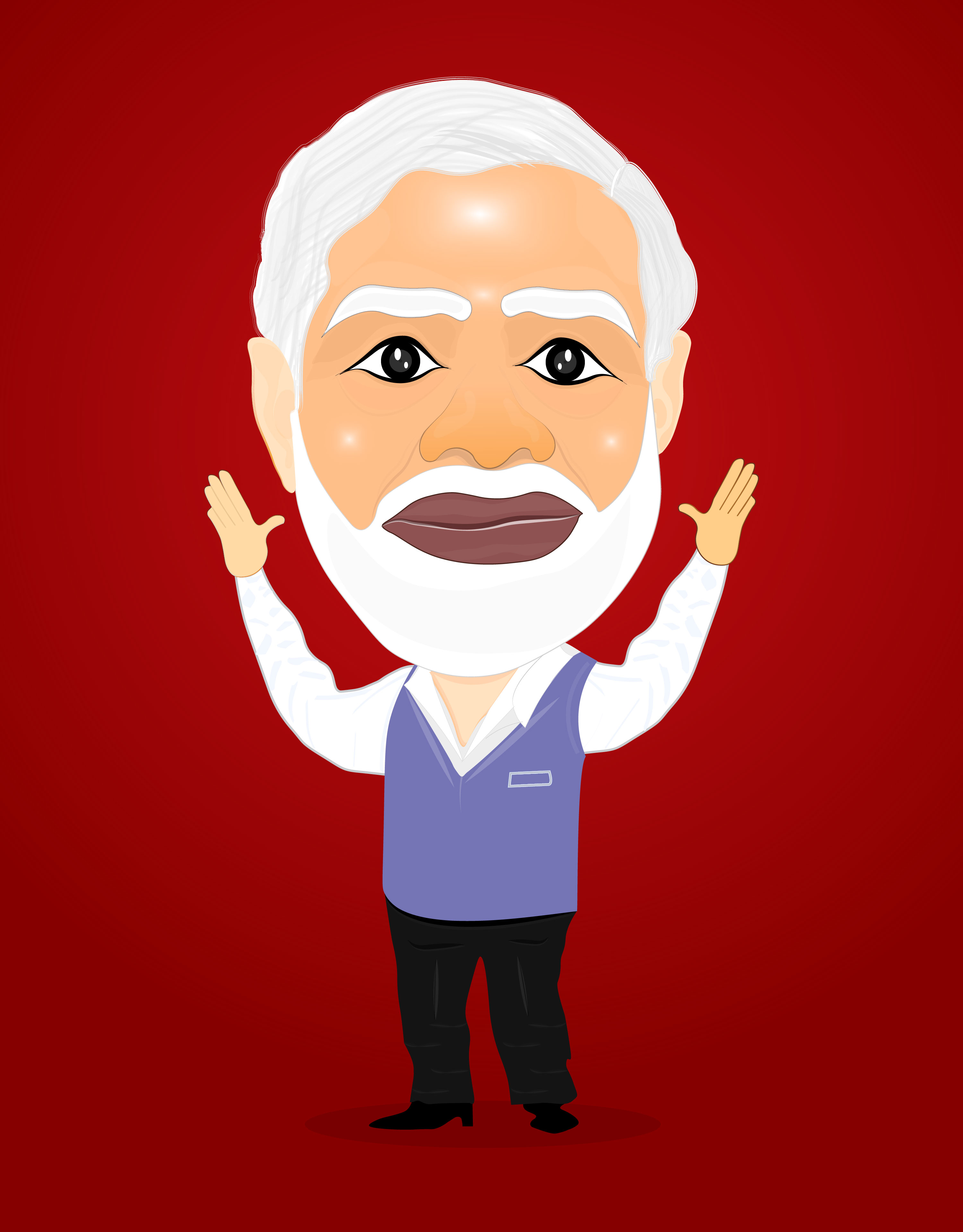 Vector Cartoon caricature illustration of Narendra Modi, Prime Minister of India.