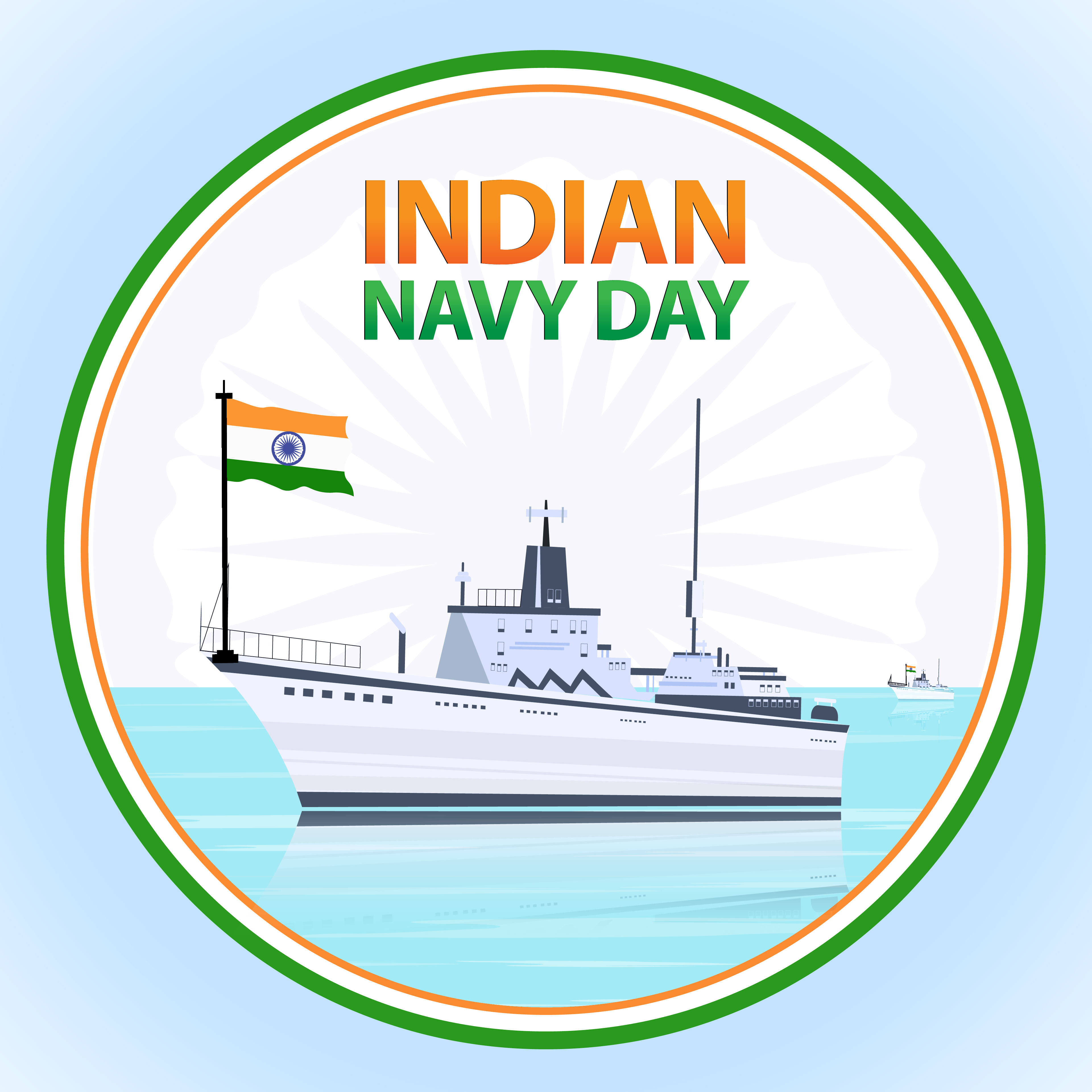 Indian Navy day vector, india flag and ship.