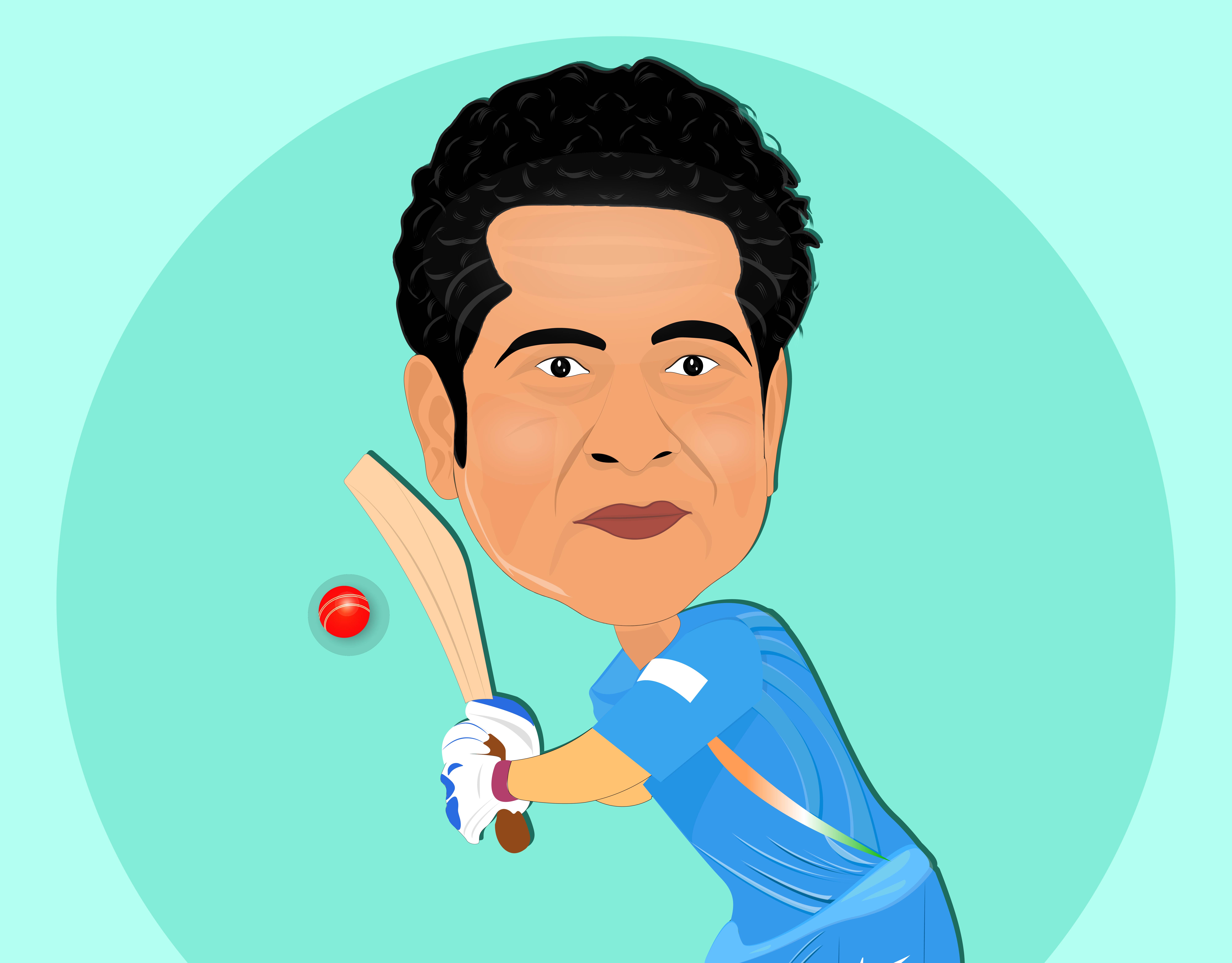 Sachin Tendulkar, Indian former international cricketer, cartoon vector illustration.